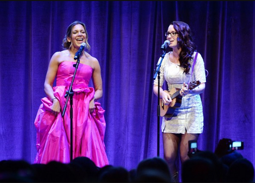 Heart of Gold Award winner Sukey Novogratz and singer Ingrid Michaelson perform at the 2013 Joyful Heart Foundation Gala at Cipriani 42nd Street in New York.