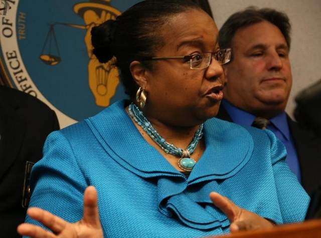 Wayne County Prosecutor Kym Worthy faces a $7 million cut to her budget, which some advocates say will hurt her ability to investigate some 11,000 back-logged rape kits. / Mandi Wright/Detroit Free Press